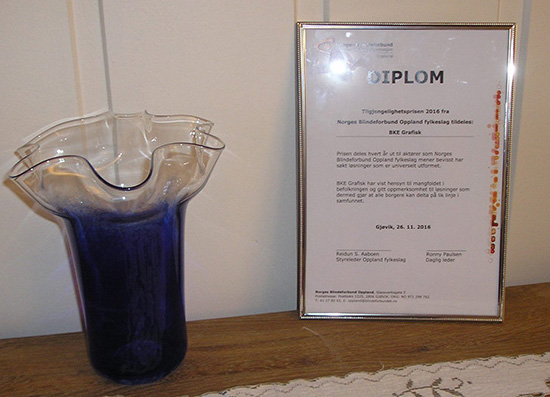 Utmerkelse fra Norges Blindeforbund